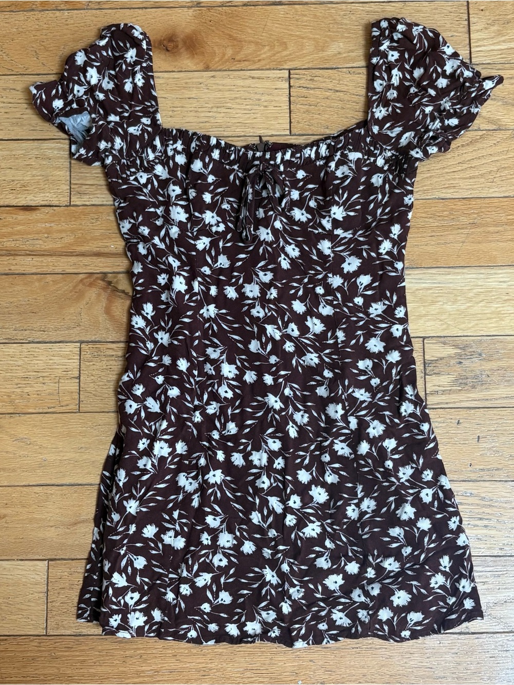Audrey 3+1 Brown Floral Square-Neck Mini Dress